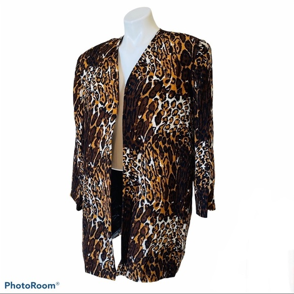 FLORA KUNG Vintage 80’s Silk Leopard Blazer Size 8 - Picture 1 of 6